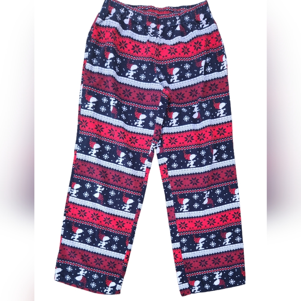 Festive Red and Black Peanuts Pajama Pants Medium Cotton Flannel Guc Cozy Warm